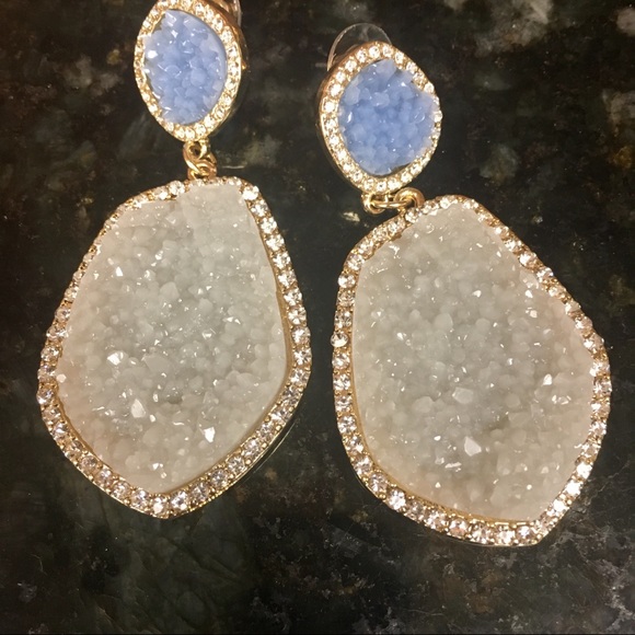 Anthro Druzy Quartz Moonlight Drop Earrings - Picture 3 of 5